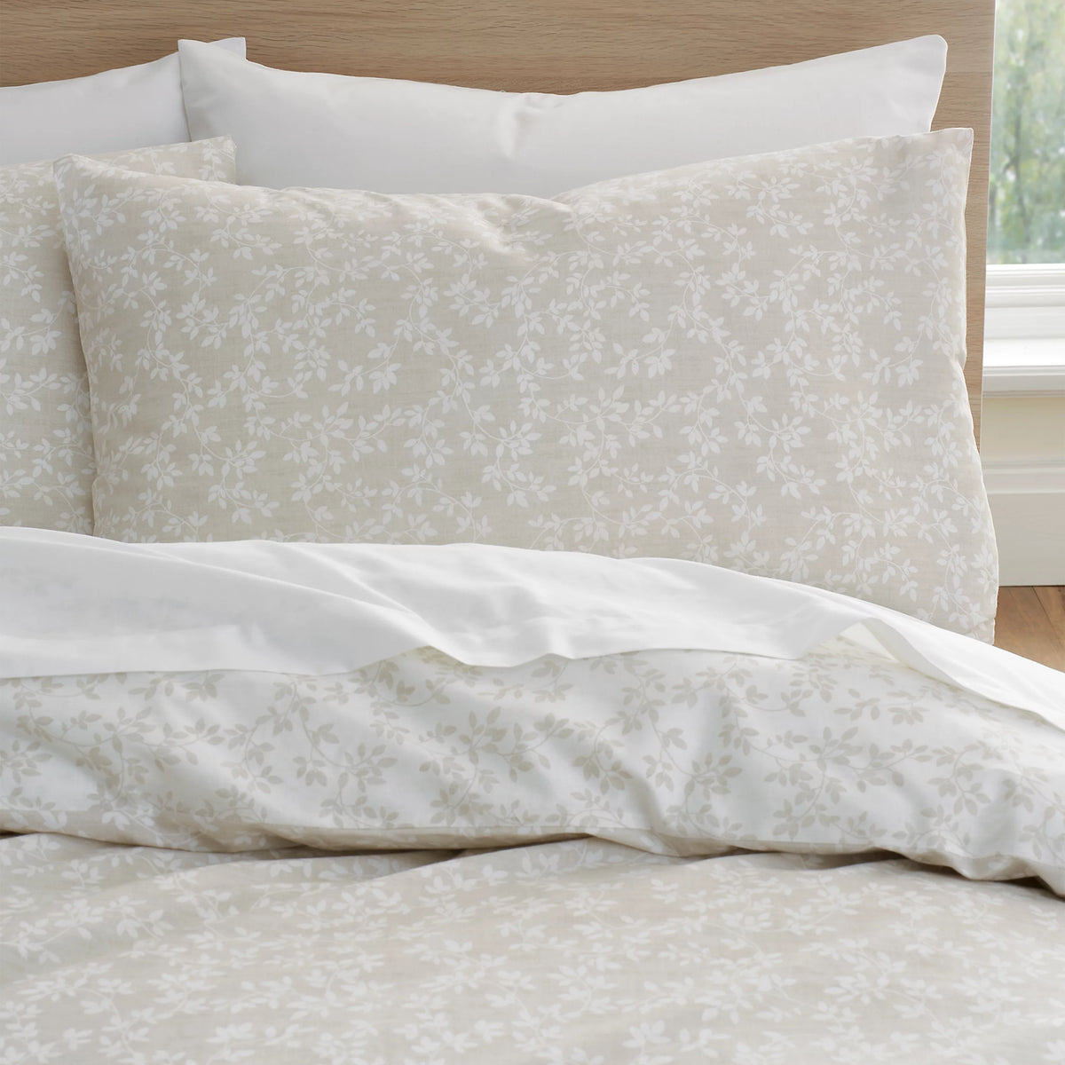 Bianca Shadow Leaves 200TC Cotton Duvet Cover Set Natural
