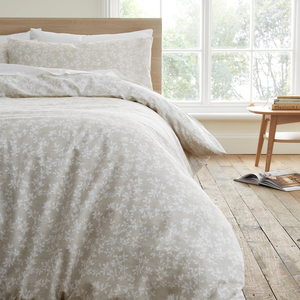 Bianca Shadow Leaves 200TC Cotton Duvet Cover Set Natural
