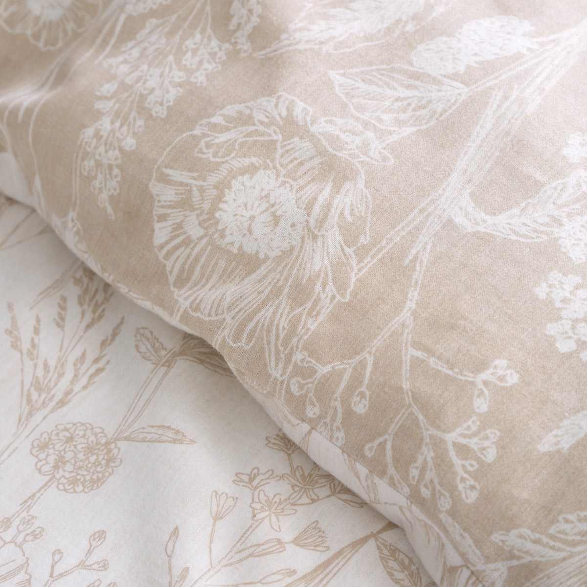 Bianca Brushed Cotton Floral Toile Reversible Duvet Set Natural