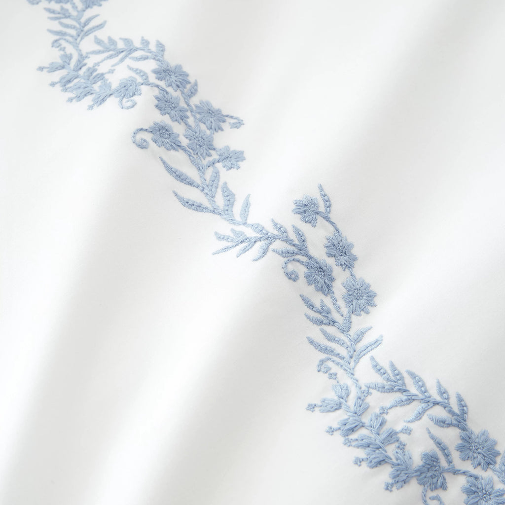 Bianca Camille Embroidered Floral 200TC Cotton Duvet Set White Blue