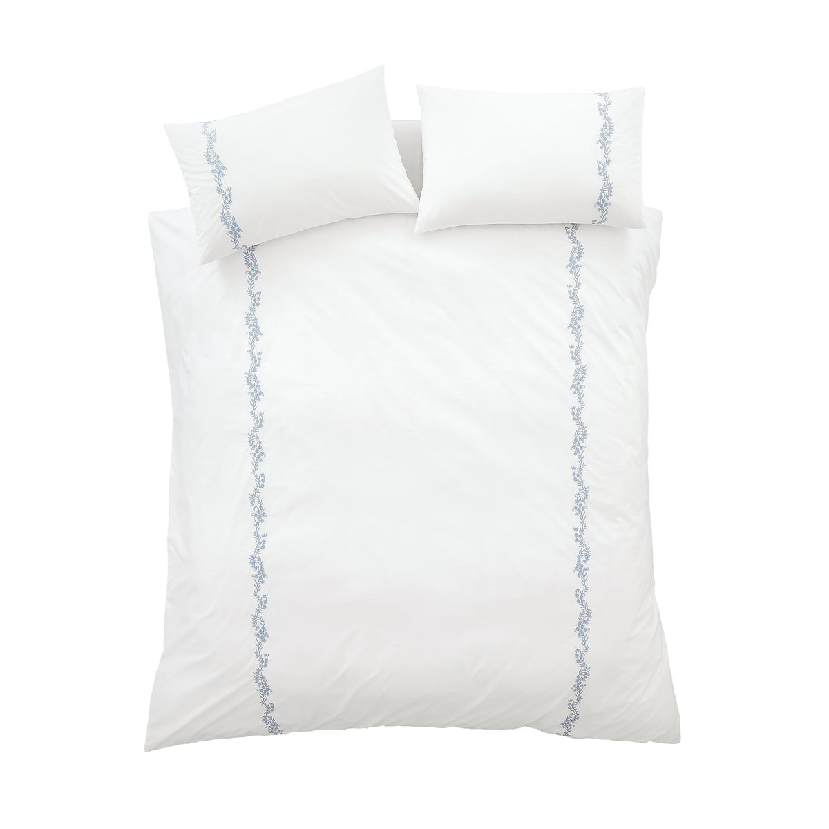 Bianca Camille Embroidered Floral 200TC Cotton Duvet Set White Blue