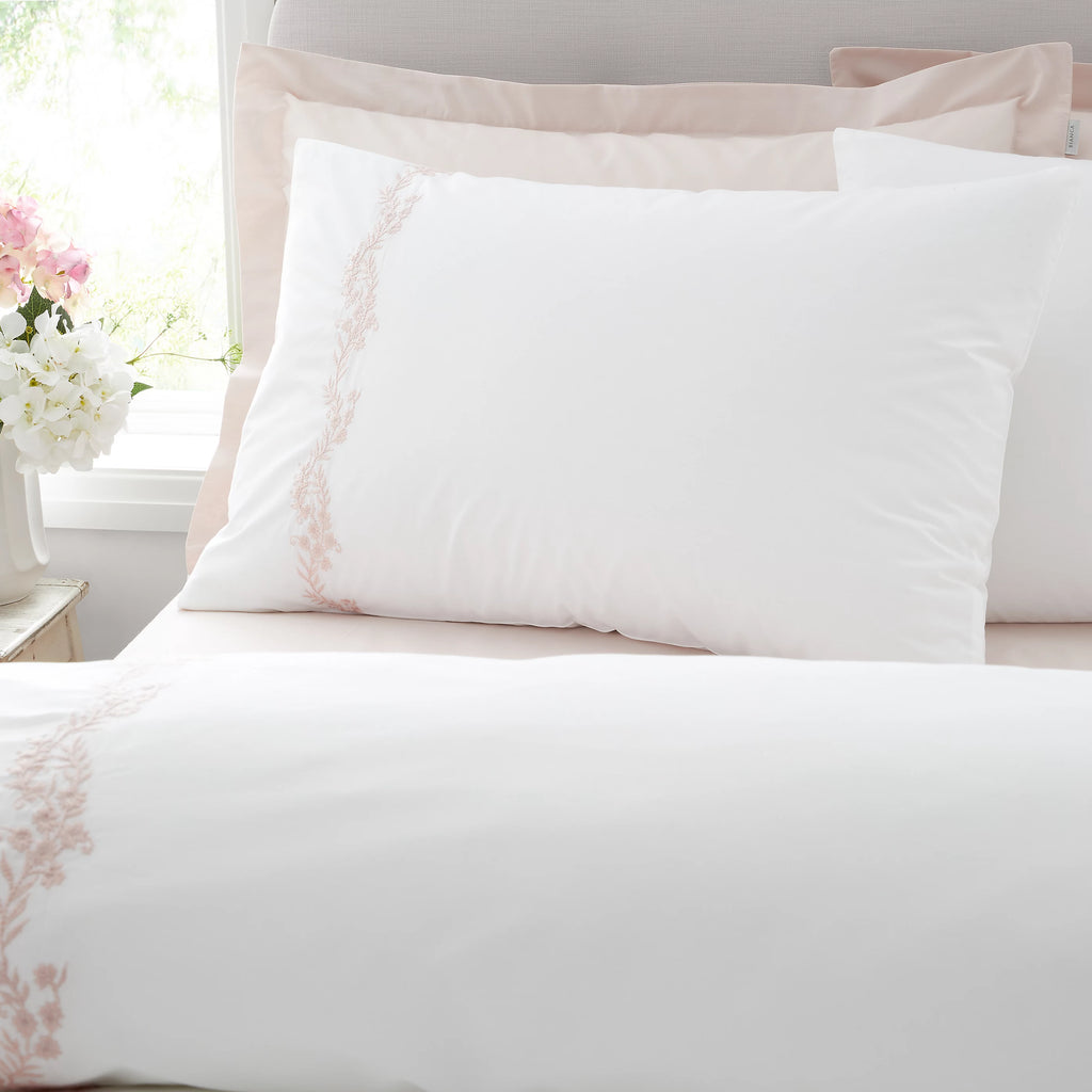Bianca Camille Embroidered Floral 200TC Cotton Duvet Set White Pink