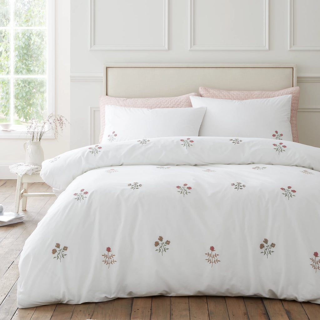 Bianca Adeline Floral Embroidered 200TC Cotton Duvet Set White
