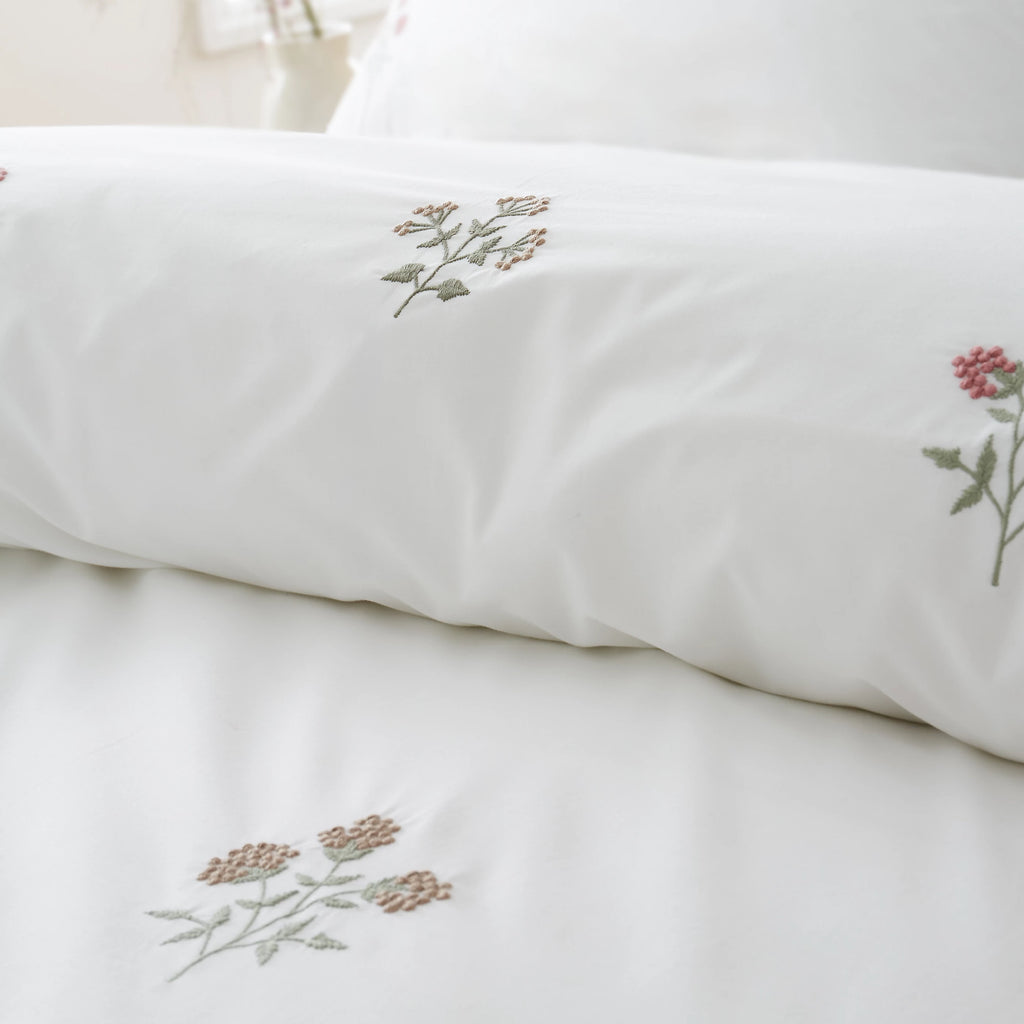 Bianca Adeline Floral Embroidered 200TC Cotton Duvet Set White