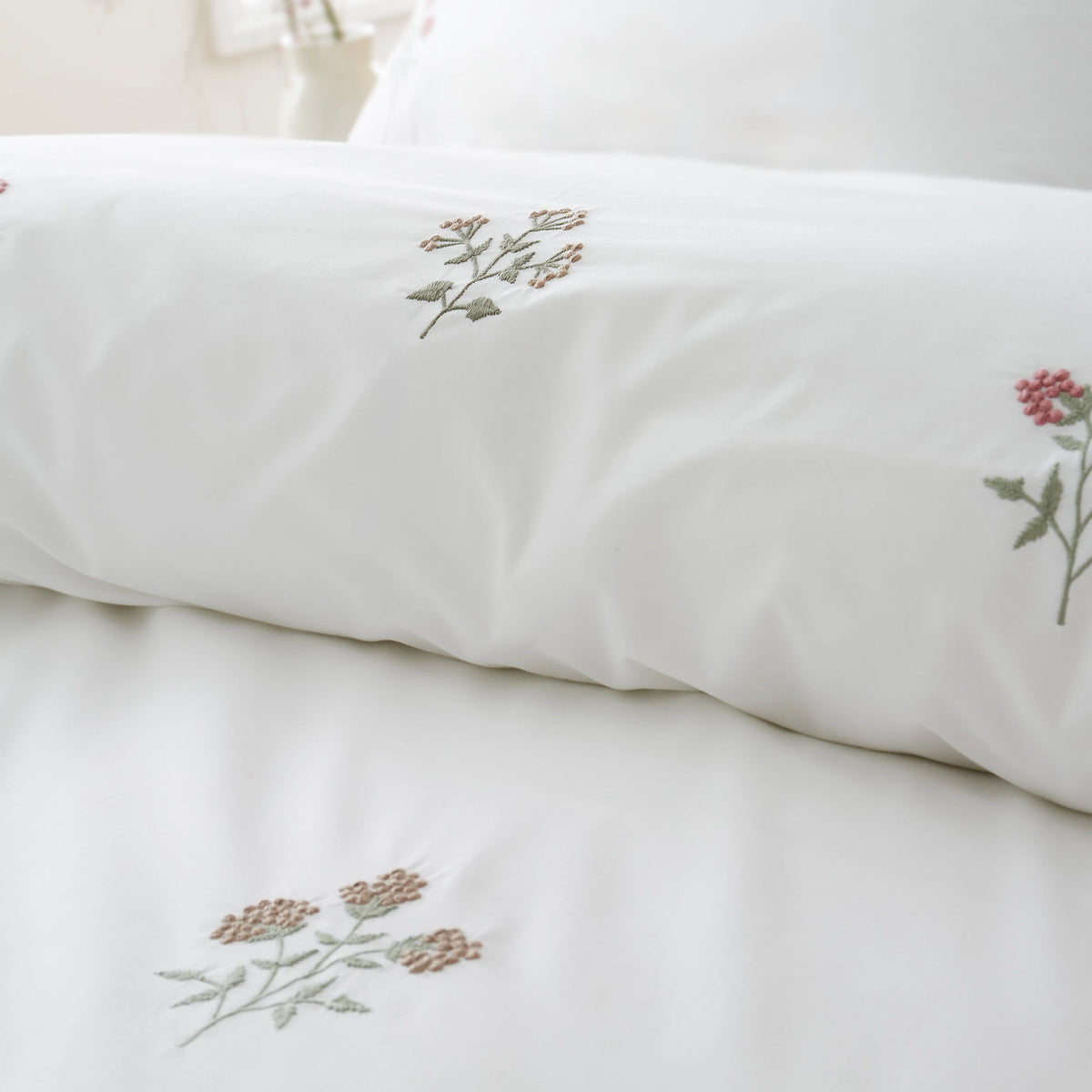 Bianca Adeline Floral Embroidered 200TC Cotton Duvet Set White