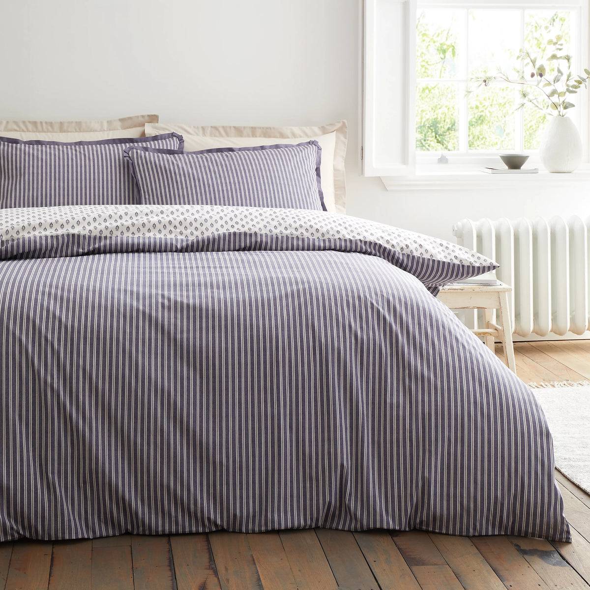 Bianca Amelie 200TC Cotton Reversible Duvet Cover Set Blue