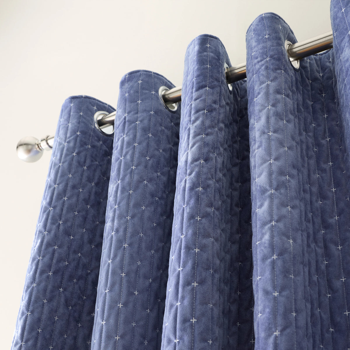 Bianca Fine Linens Attica Velvet Blackout Eyelet Curtains in Blue