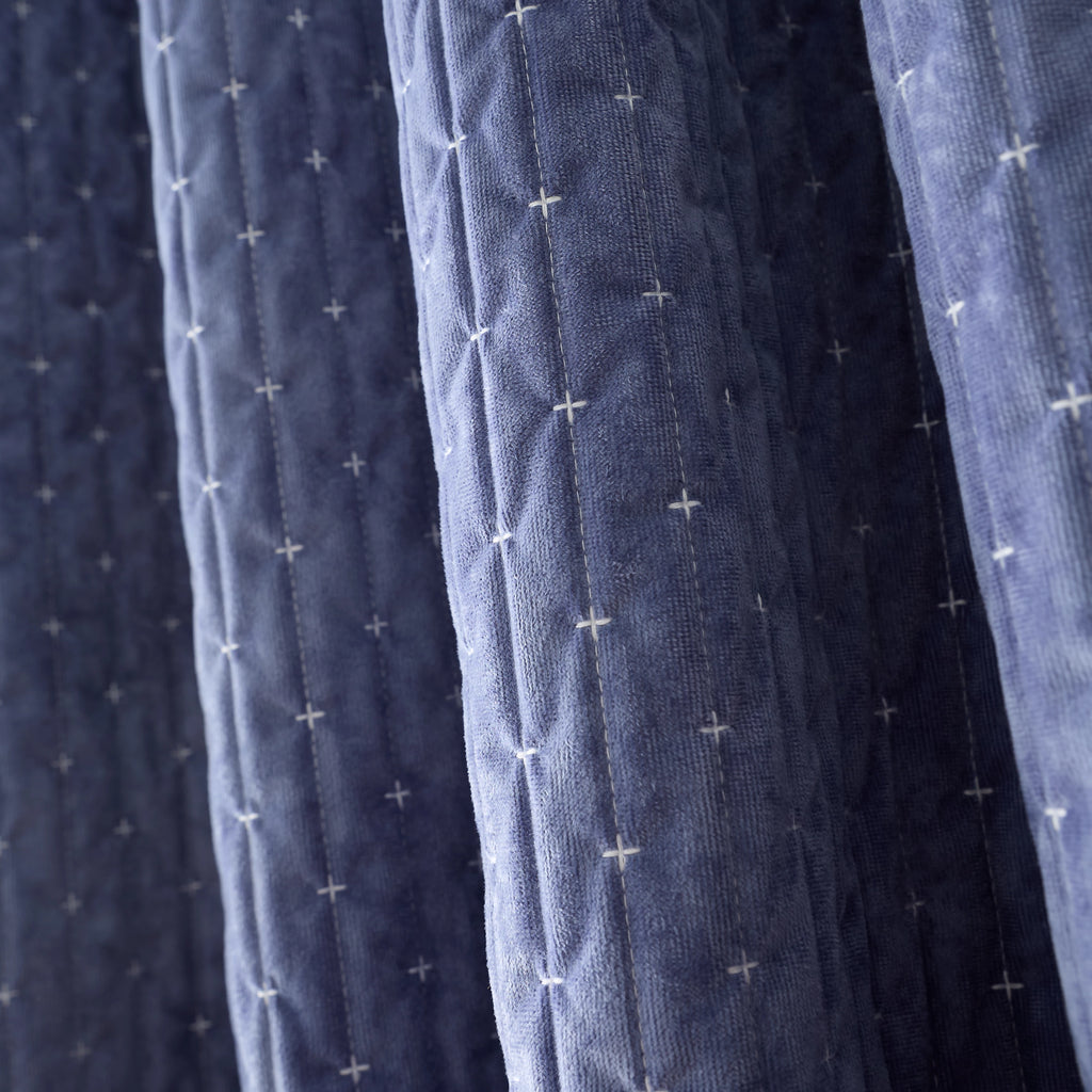 Bianca Fine Linens Attica Velvet Blackout Eyelet Curtains in Blue