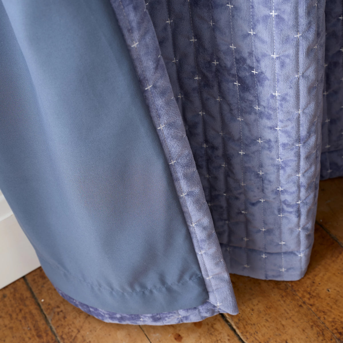 Bianca Fine Linens Attica Velvet Blackout Eyelet Curtains in Blue