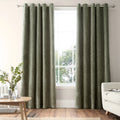 Bianca Fine Linens Attica Velvet Blackout Eyelet Curtains in Green