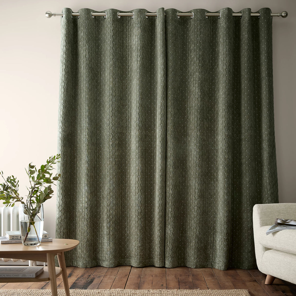 Bianca Fine Linens Attica Velvet Blackout Eyelet Curtains in Green