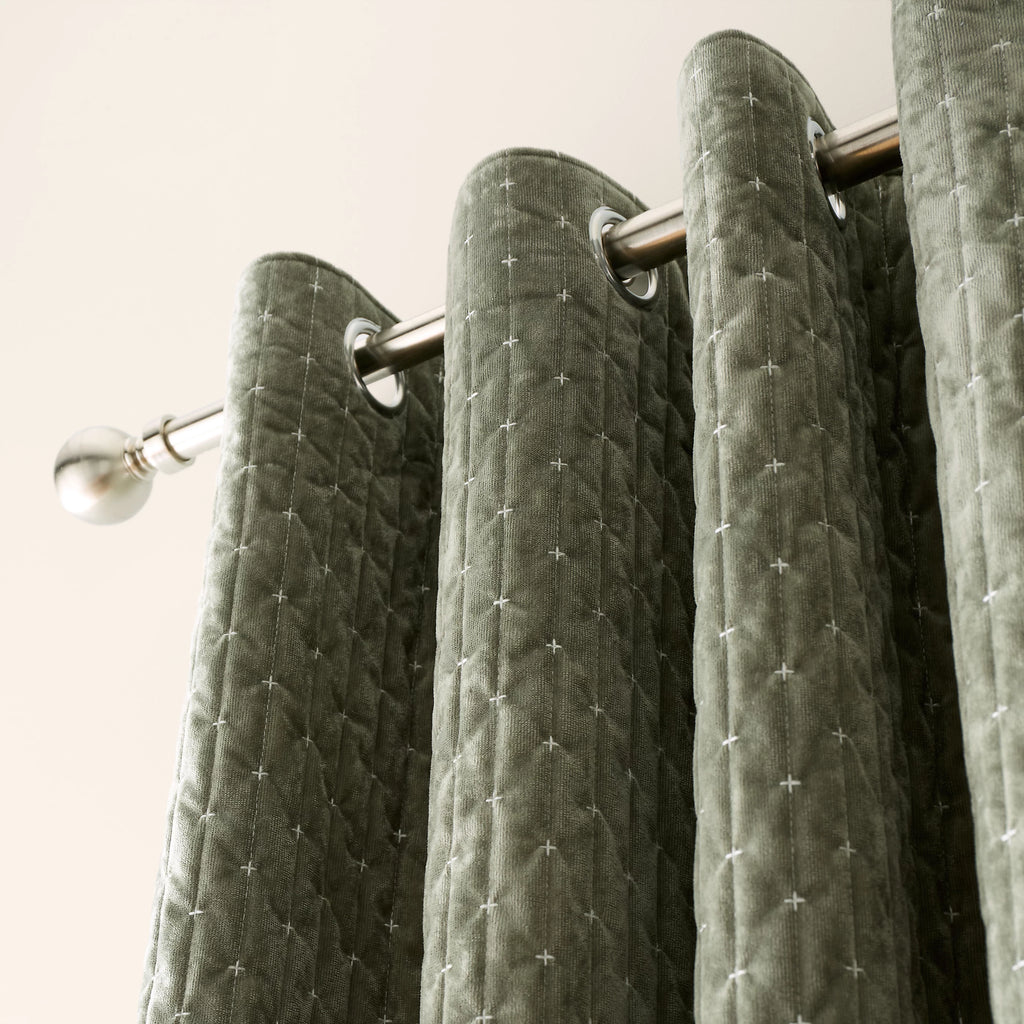 Bianca Fine Linens Attica Velvet Blackout Eyelet Curtains in Green