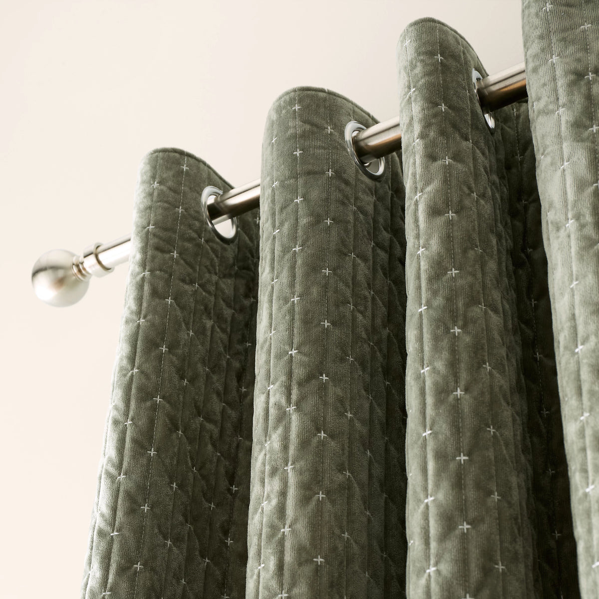 Bianca Fine Linens Attica Velvet Blackout Eyelet Curtains in Green