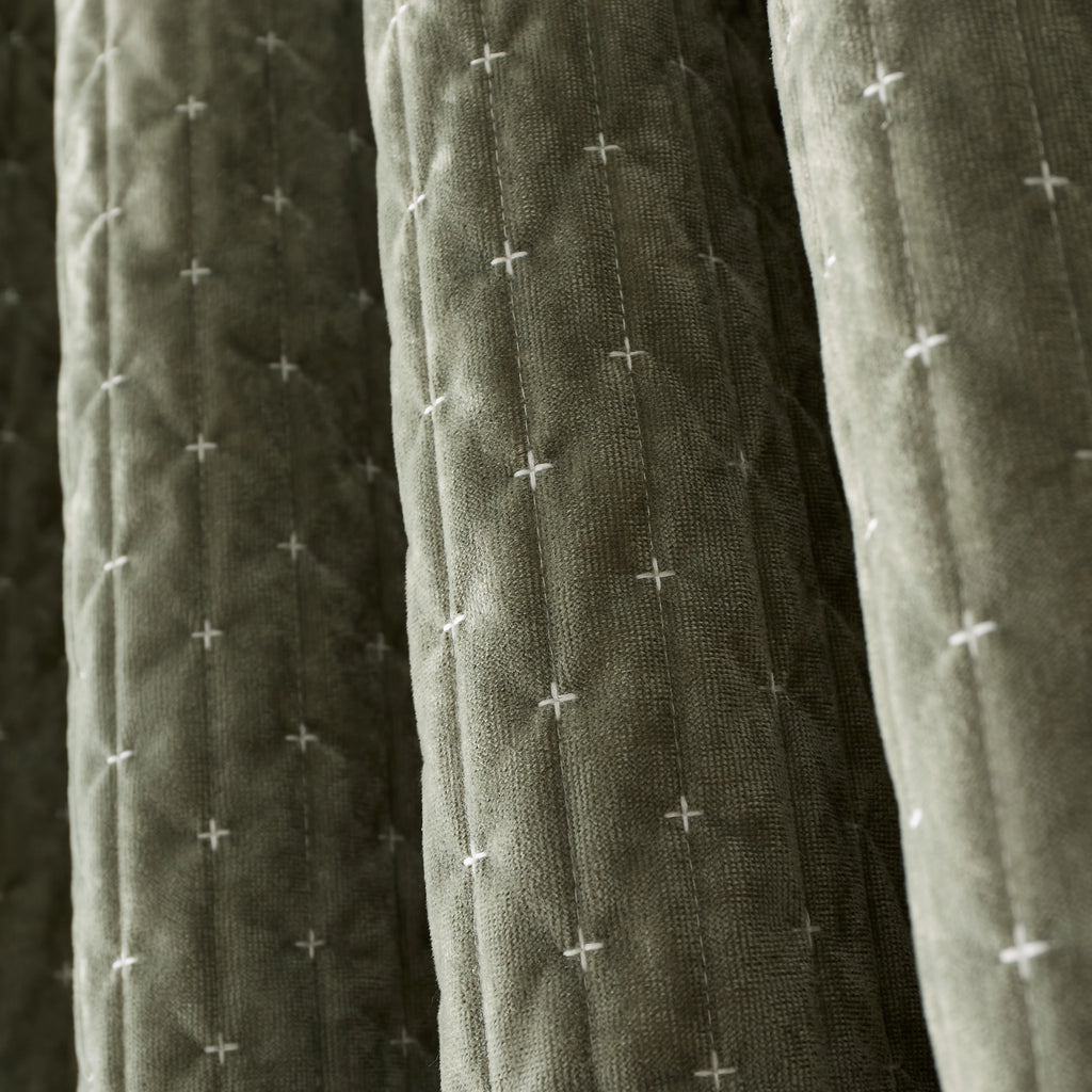 Bianca Fine Linens Attica Velvet Blackout Eyelet Curtains in Green