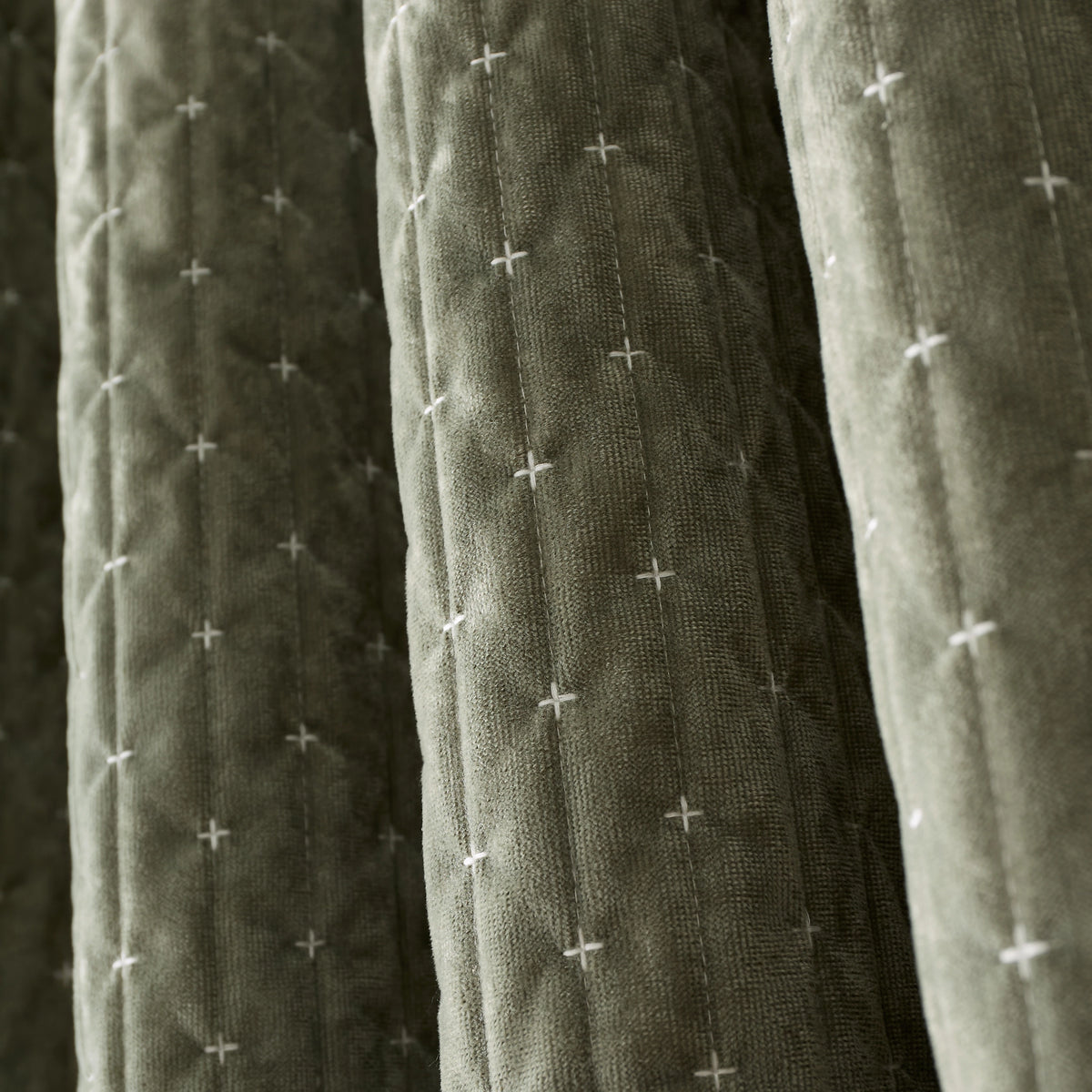 Bianca Fine Linens Attica Velvet Blackout Eyelet Curtains in Green