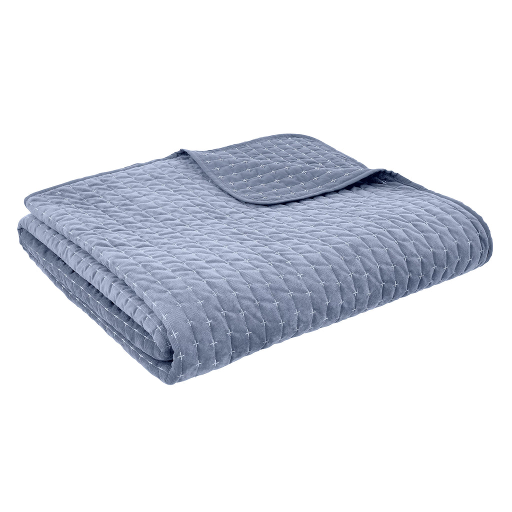 Bianca Attica Velvet Embroidered Bedspread Blue 240x260cm