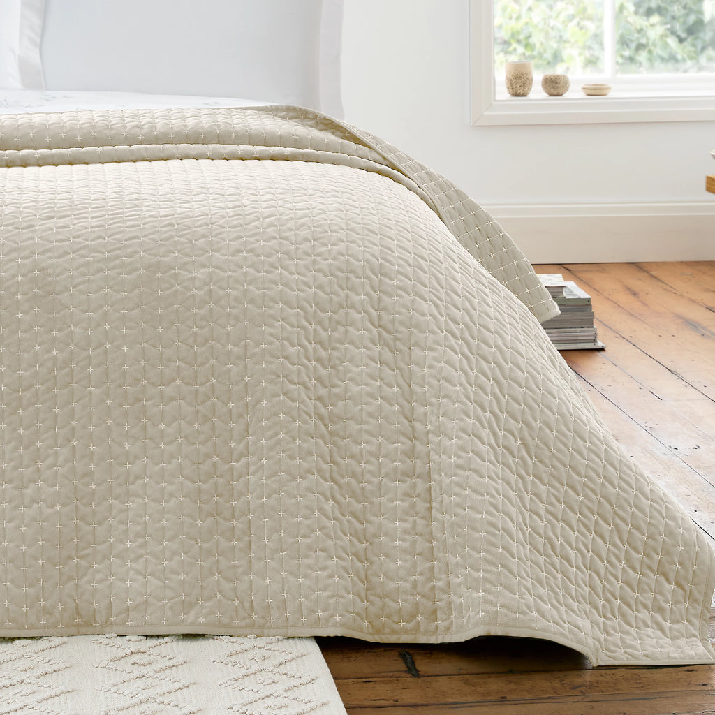 Bianca Attica Velvet Embroidered Bedspread Natural 240x260cm