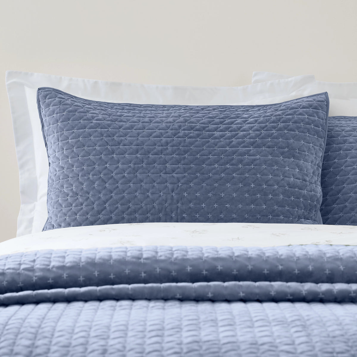 Bianca Fine Linens Attica Velvet Embroidered Pillow Sham Pair Blue