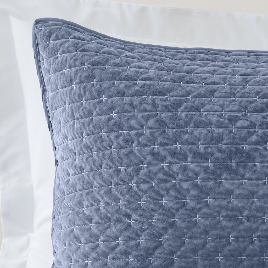 Bianca Fine Linens Attica Velvet Embroidered Pillow Sham Pair Blue