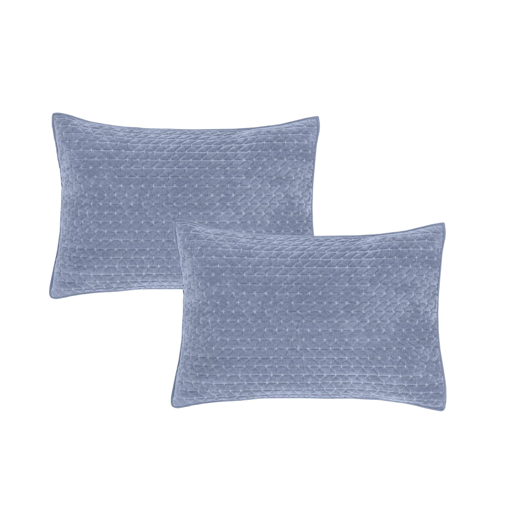 Bianca Fine Linens Attica Velvet Embroidered Pillow Sham Pair Blue