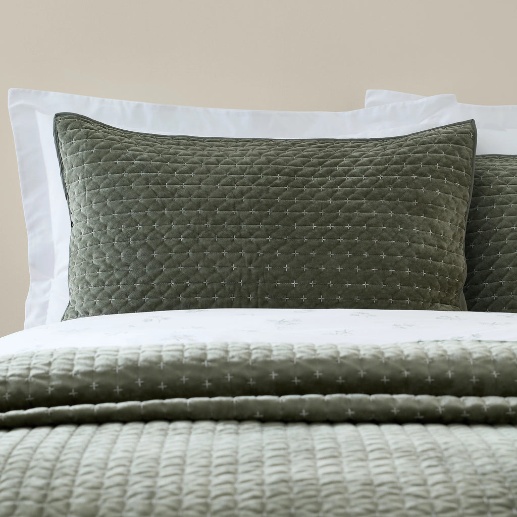 Bianca Fine Linens Attica Velvet Embroidered Pillow Sham Pair Green