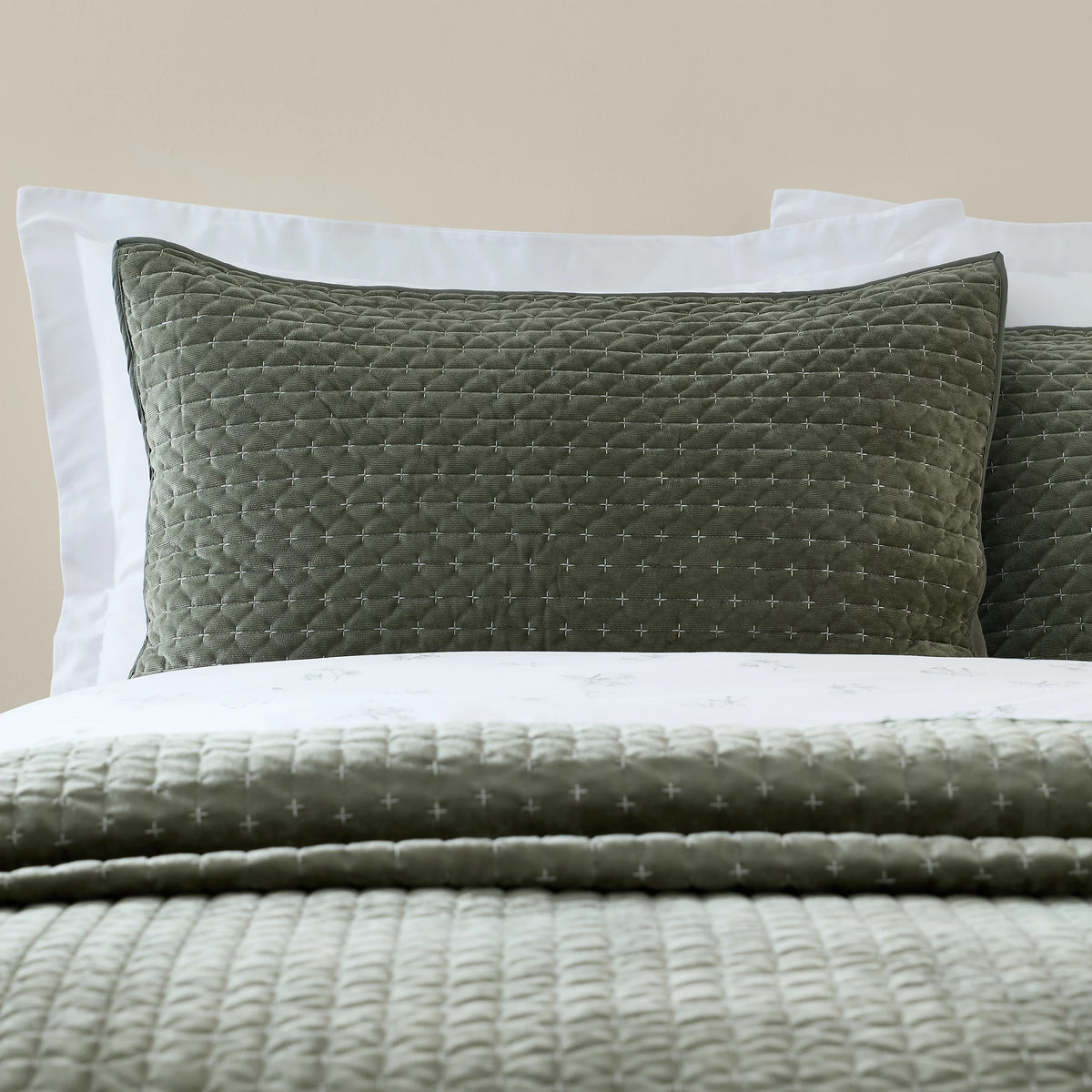 Bianca Fine Linens Attica Velvet Embroidered Pillow Sham Pair Green
