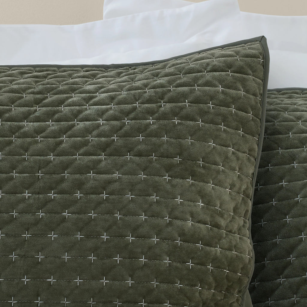 Bianca Fine Linens Attica Velvet Embroidered Pillow Sham Pair Green