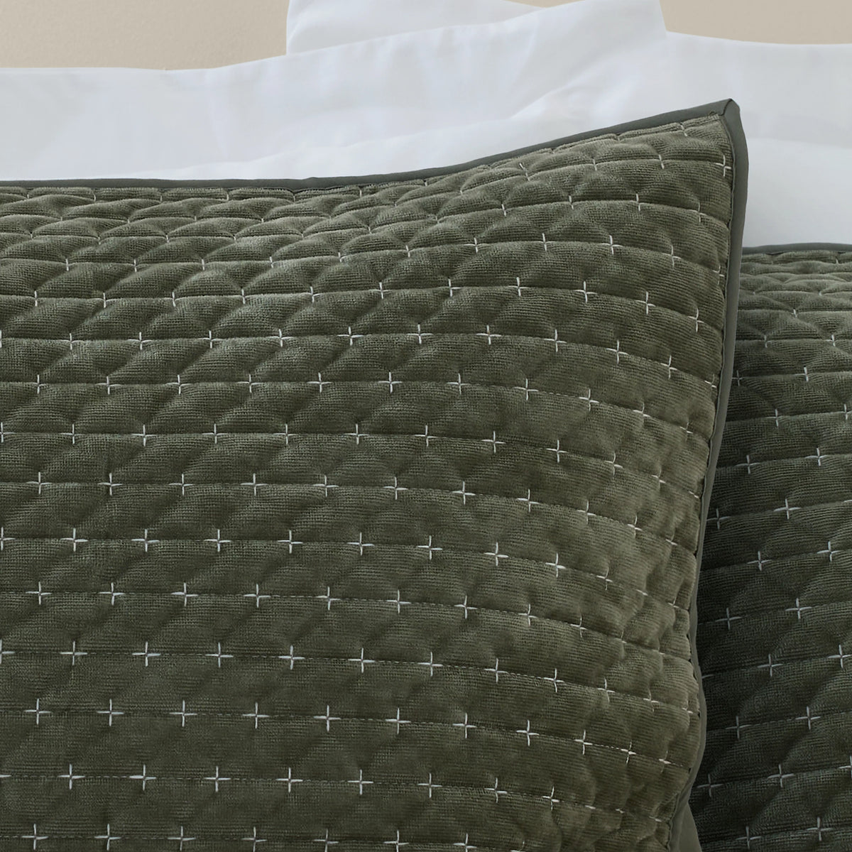 Bianca Fine Linens Attica Velvet Embroidered Pillow Sham Pair Green