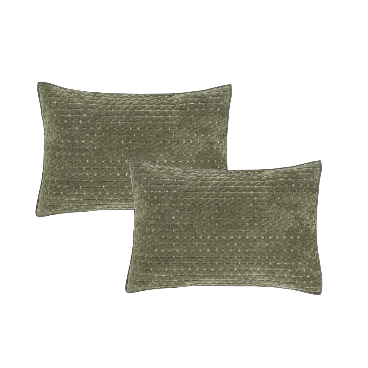 Bianca Fine Linens Attica Velvet Embroidered Pillow Sham Pair Green