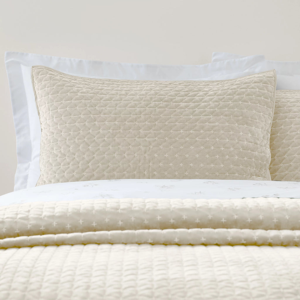 Bianca Fine Linens Attica Velvet Embroidered Pillow Sham Pair Natural