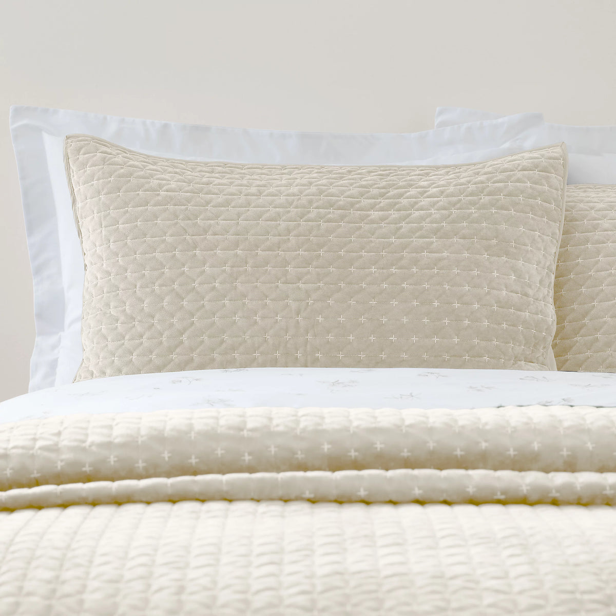 Bianca Fine Linens Attica Velvet Embroidered Pillow Sham Pair Natural