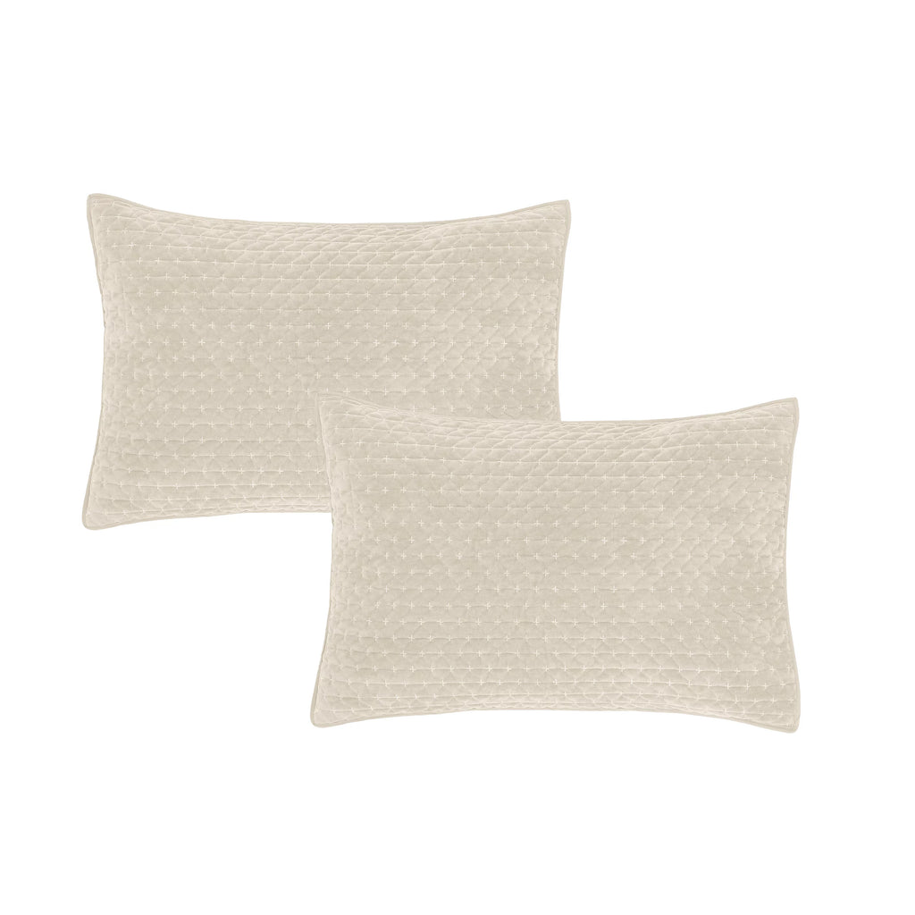 Bianca Fine Linens Attica Velvet Embroidered Pillow Sham Pair Natural