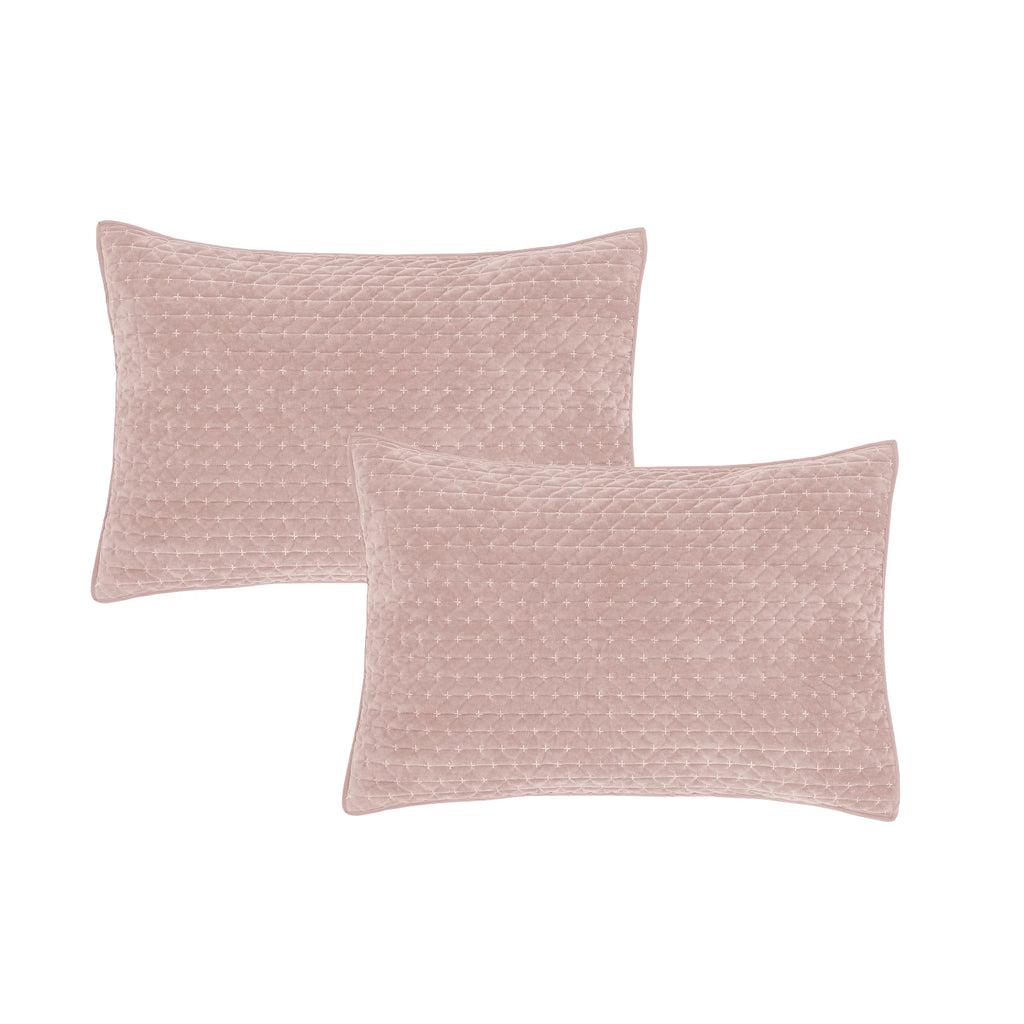 Bianca Fine Linens Attica Velvet Embroidered Pillow Sham Pair Pink