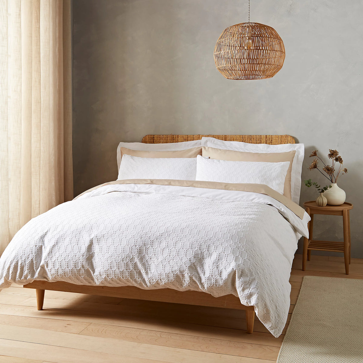 Bianca Waffle Cotton Circle Duvet Cover Set White