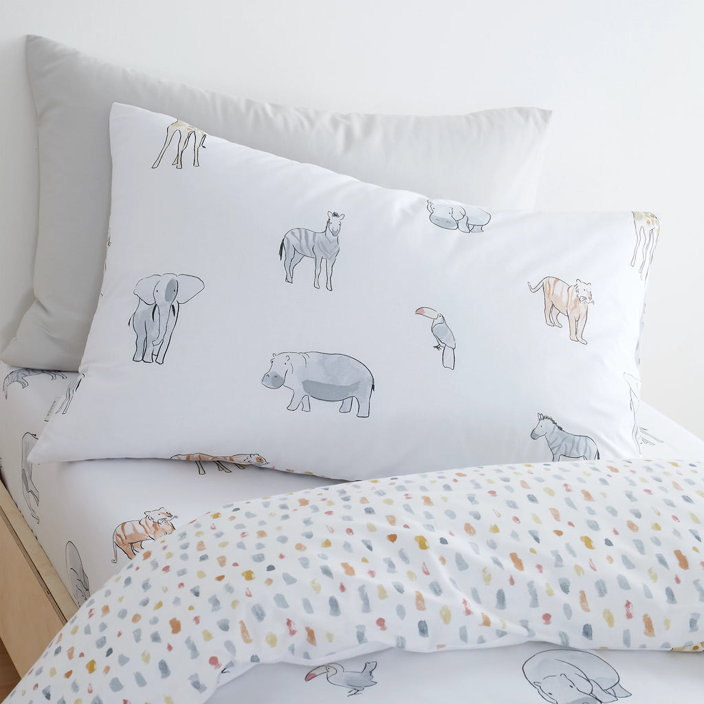 Little Bianca Zoo Animals 100% Cotton Reversible Duvet Cover Set in Pastel