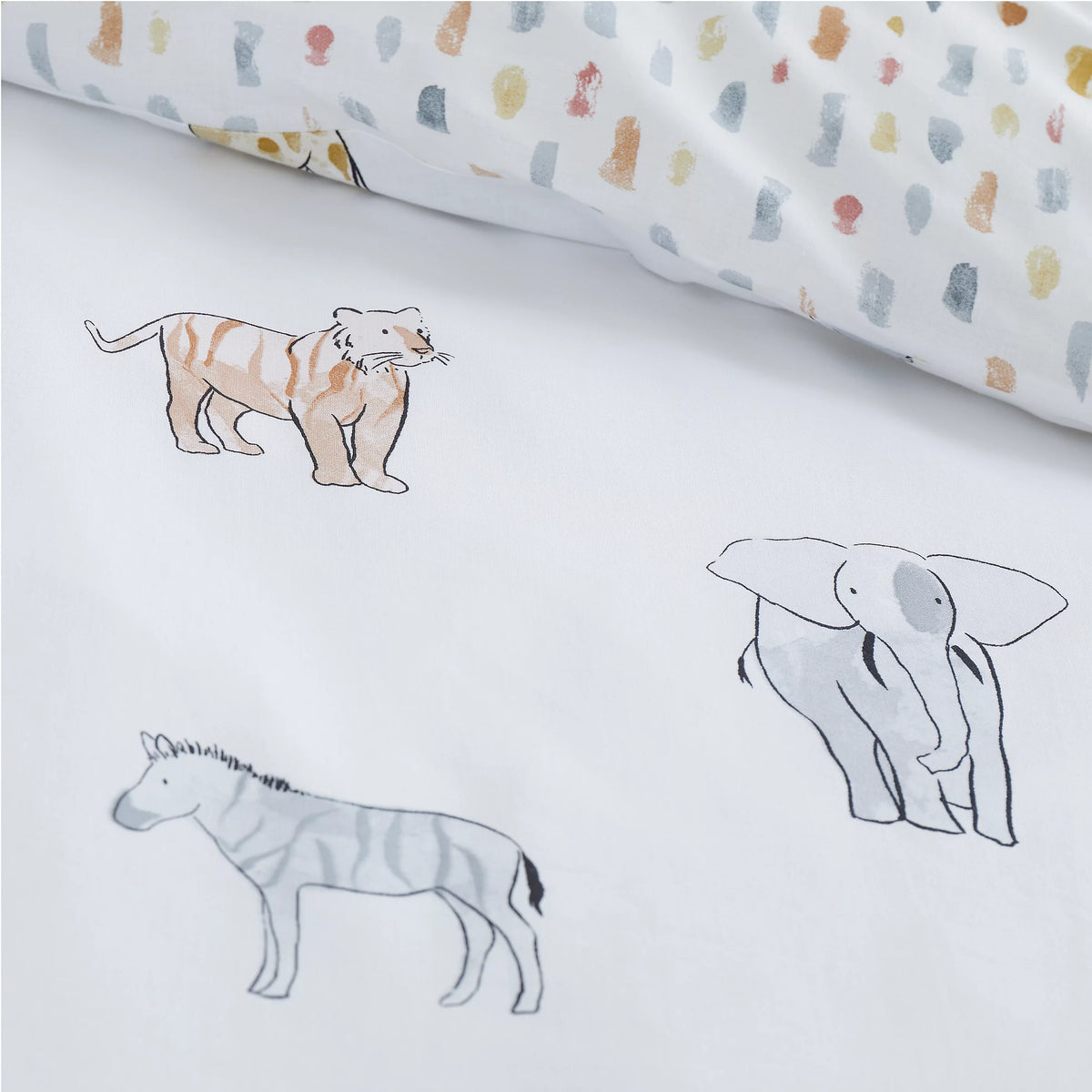 Little Bianca Zoo Animals 100% Cotton Reversible Duvet Cover Set in Pastel