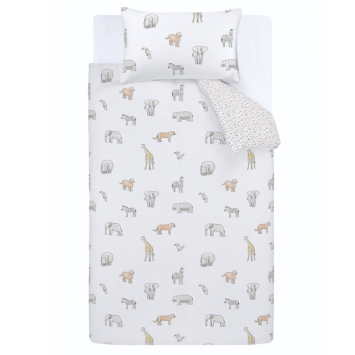 Little Bianca Zoo Animals 100% Cotton Reversible Duvet Cover Set in Pastel