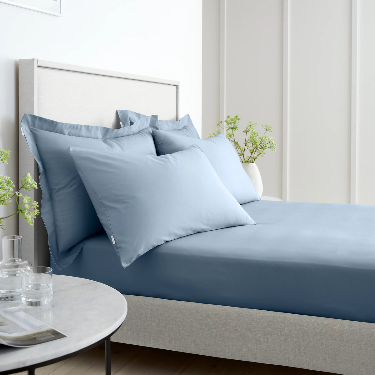 Bianca Fine Linens 200 Thread Count Cotton Percale Fitted Sheet 32cm Depth Blue