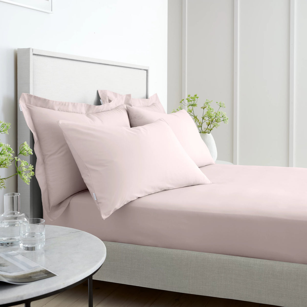 Bianca 200TC Cotton Percale Fitted Sheet Blush Pink 32cm