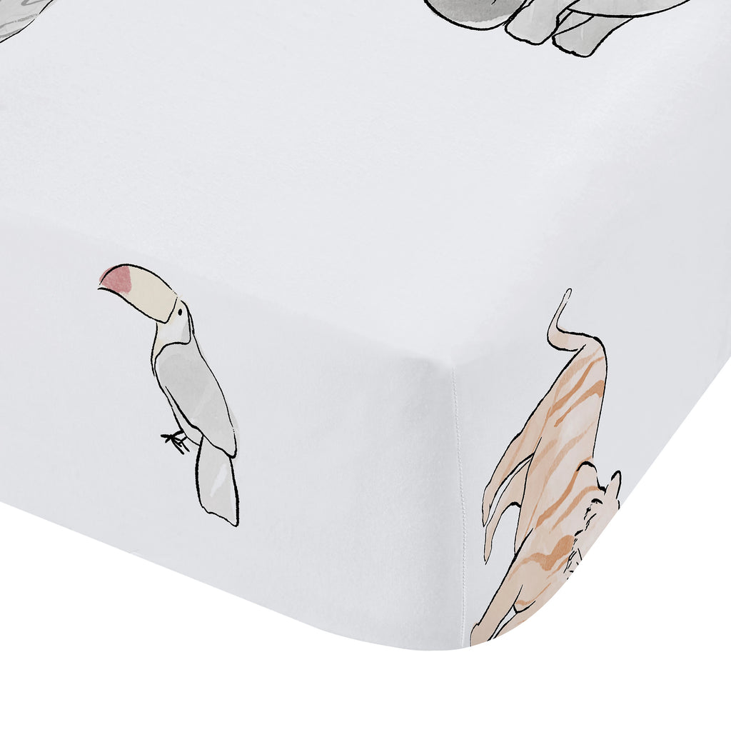 Little Bianca Zoo Animals Cotton Fitted Sheet 15cm Depth Pastel