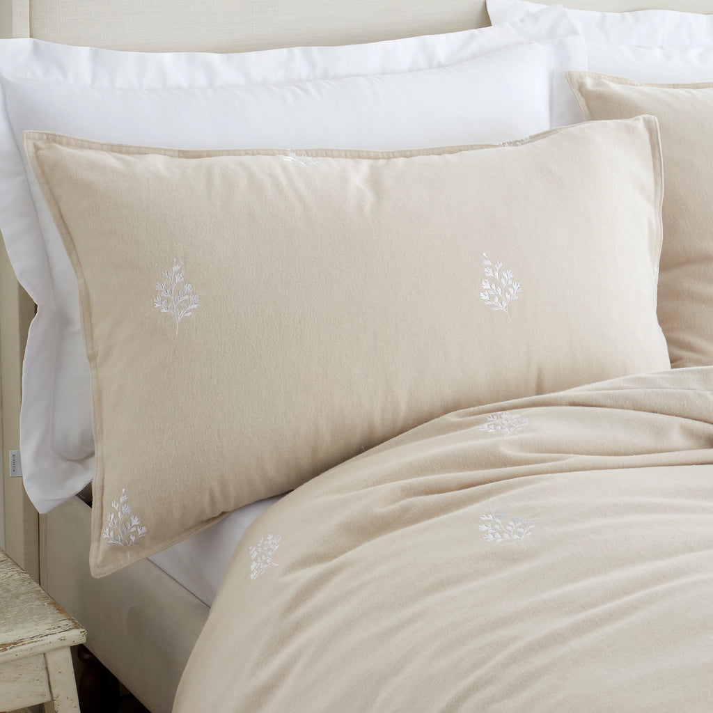 Bianca Brushed Embroidery Leaf Cotton Duvet Cover Set Natural