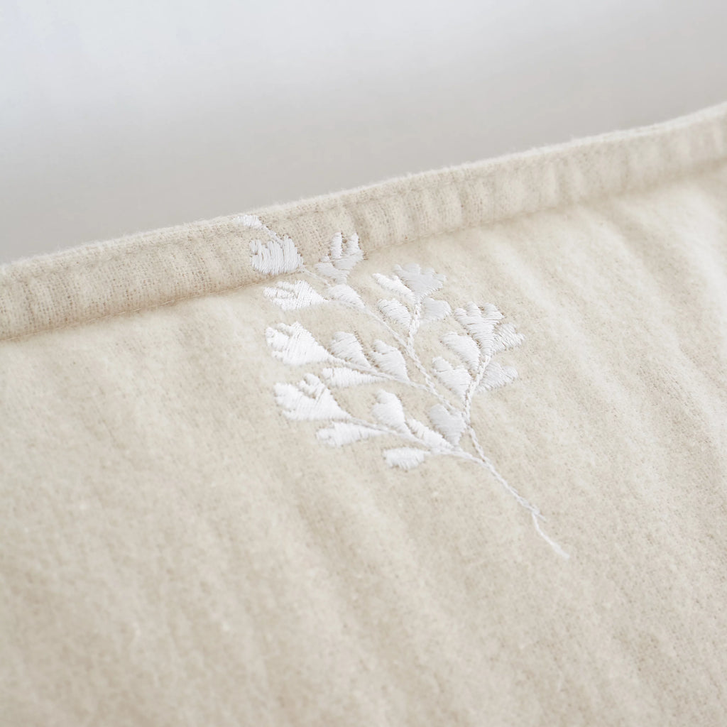 Bianca Brushed Embroidery Leaf Cotton Duvet Cover Set Natural