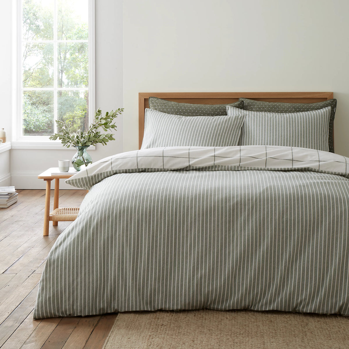 Bianca Brushed Regal Check Cotton Duvet Cover Set Green