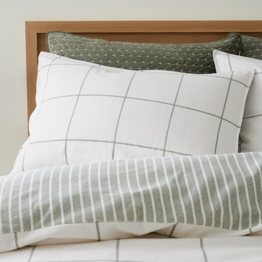 Bianca Brushed Regal Check Cotton Duvet Cover Set Green