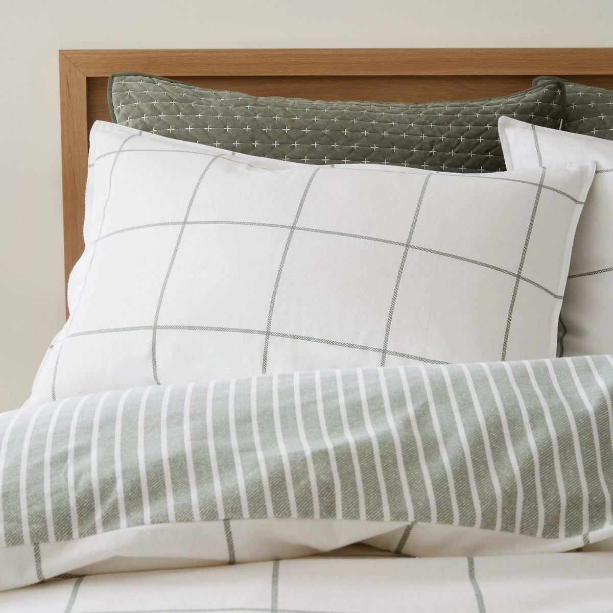 Bianca Brushed Regal Check Cotton Duvet Cover Set Green