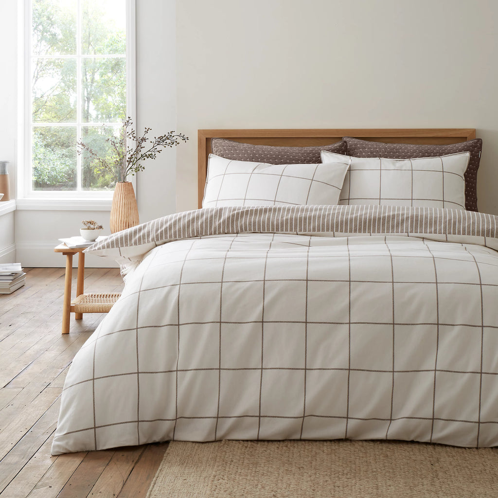 Bianca Brushed Regal Check Cotton Duvet Cover Set Mole