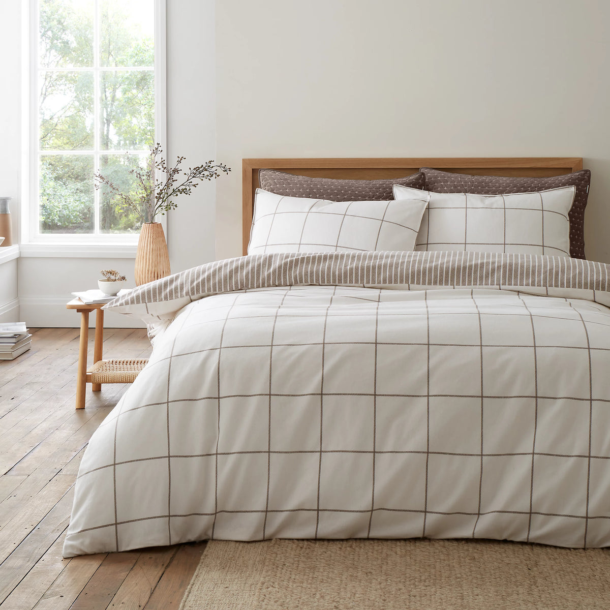 Bianca Brushed Regal Check Cotton Duvet Cover Set Mole