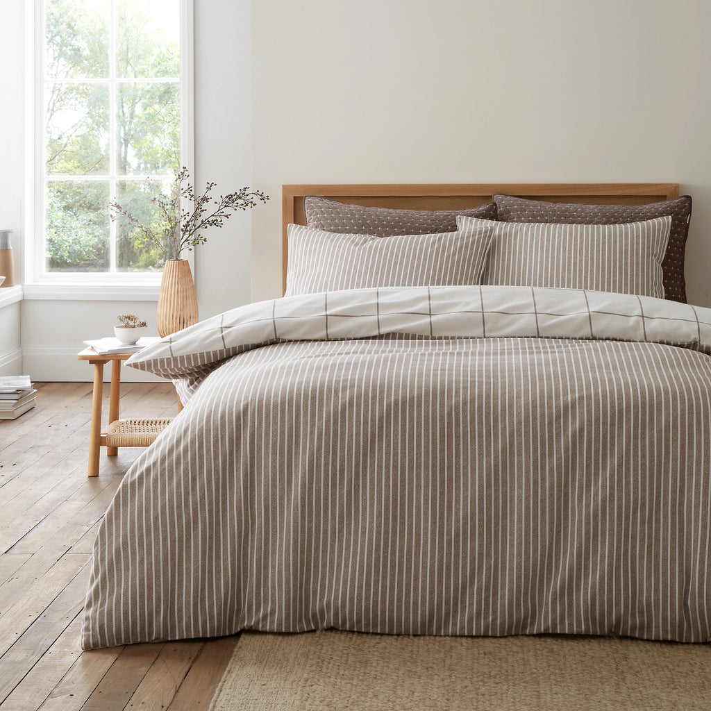 Bianca Brushed Regal Check Cotton Duvet Cover Set Mole