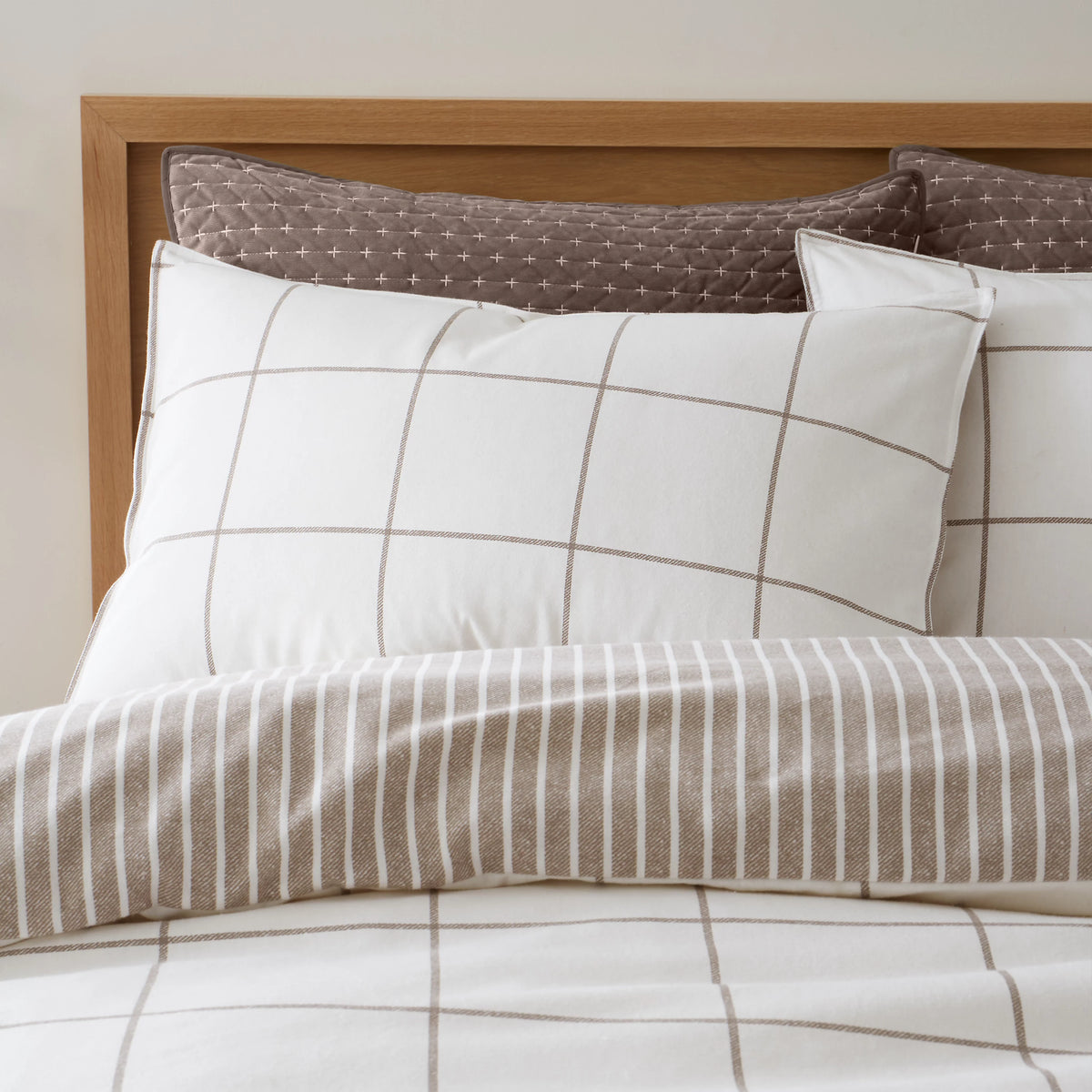Bianca Brushed Regal Check Cotton Duvet Cover Set Mole
