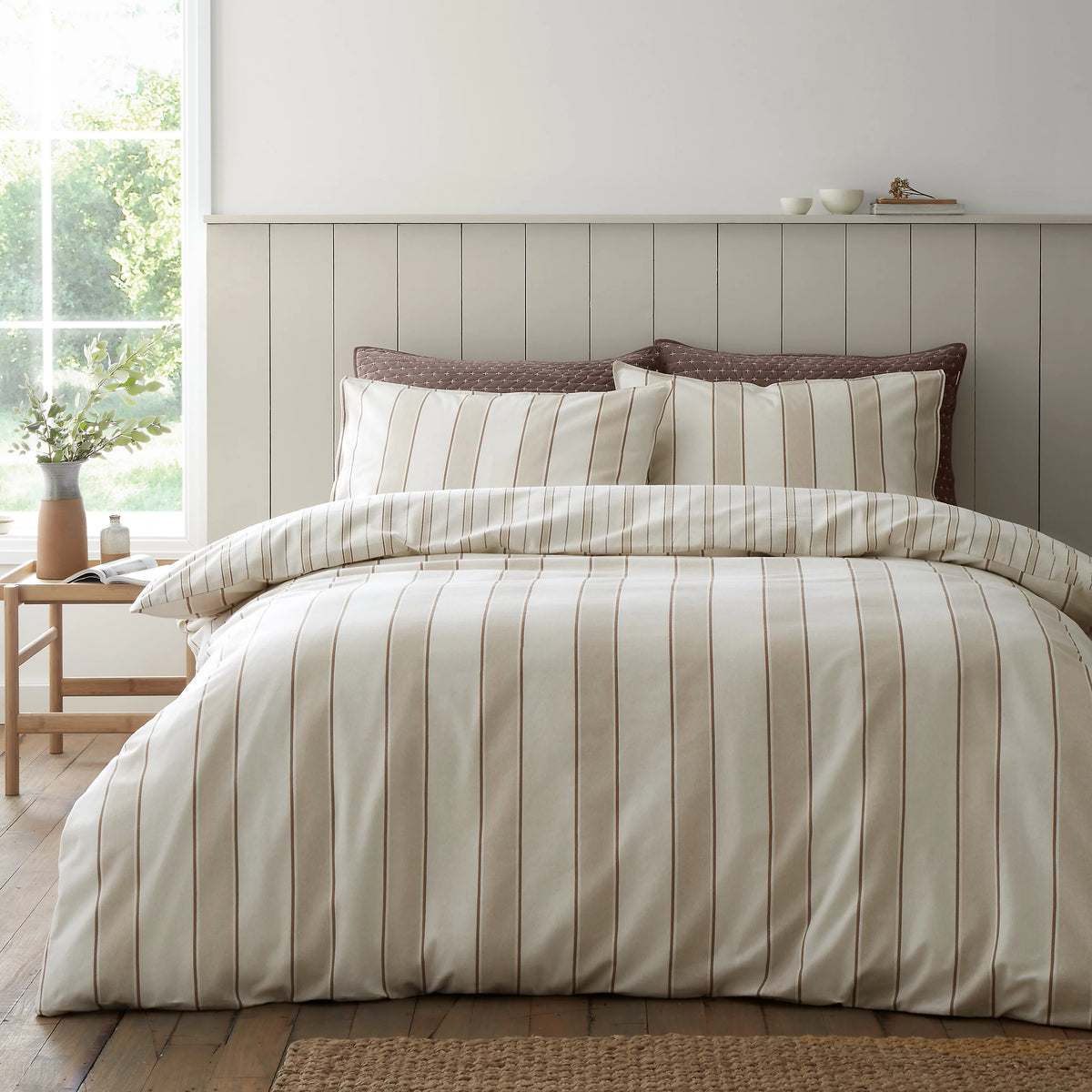Bianca Brushed Regal Stripe Cotton Duvet Cover Set Natural